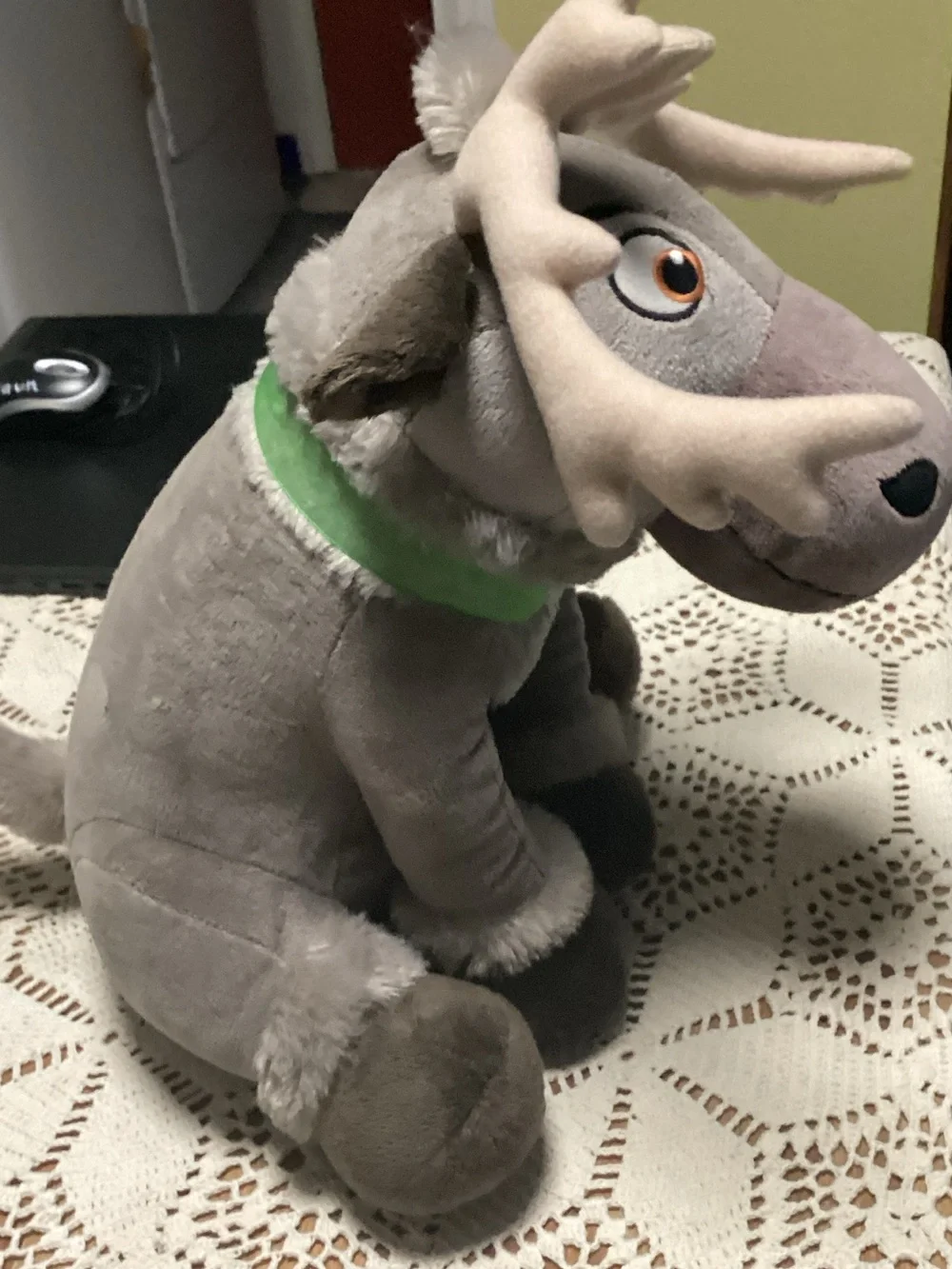 Disney Gray and Brown Sven Plush Reindeer with Green Ribbon